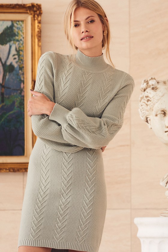 Sage Green Sweater Dress - Cable Knit ...